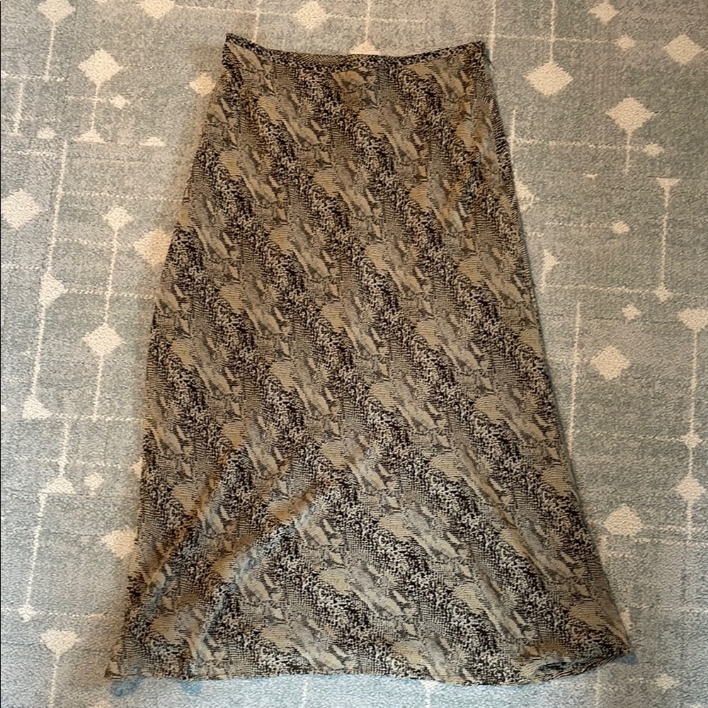 Ann Taylor Snake Skin Print Silk Midi Skirt